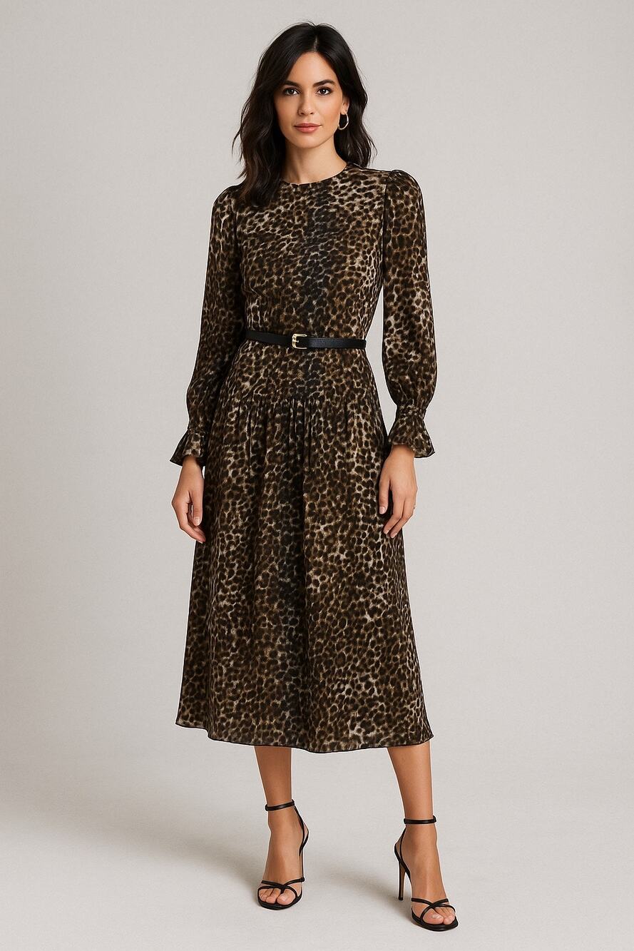 VICTOR ALFARO Animal Print Midi Dress XL